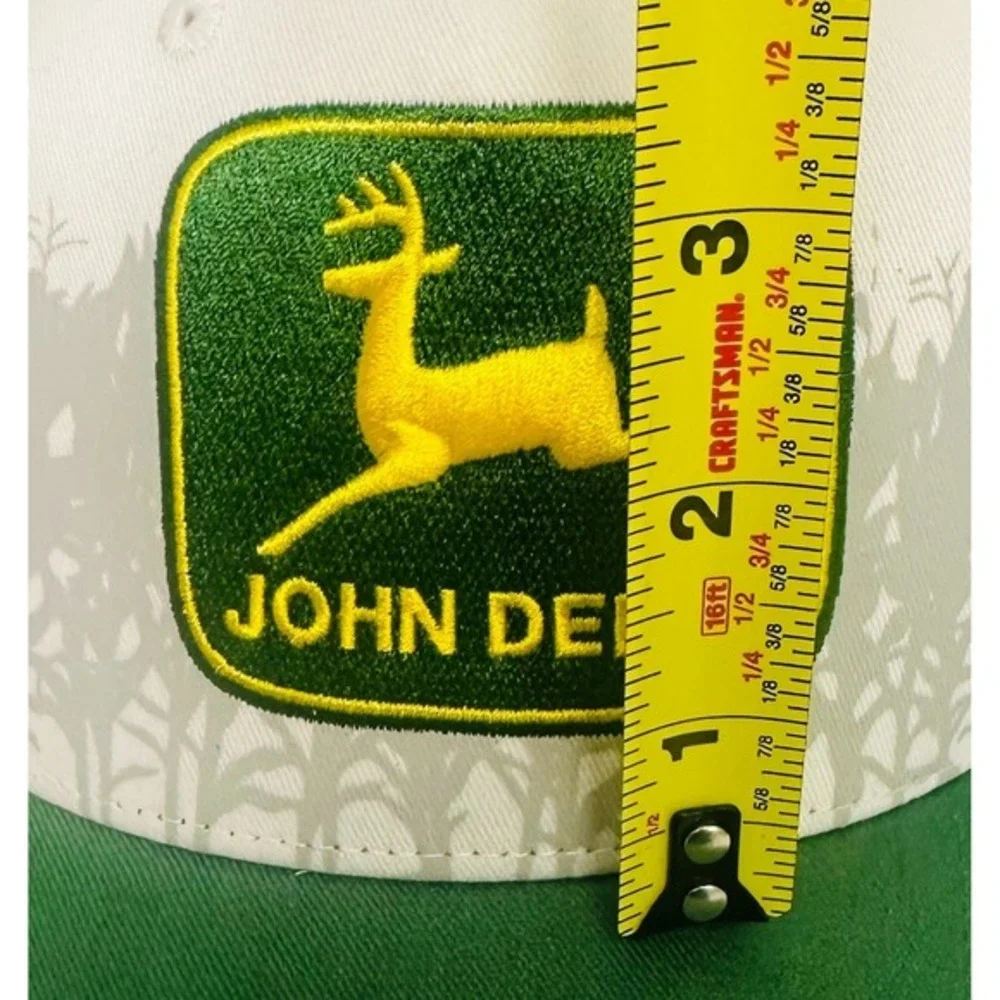 John Deere Embroidered Logo White & Green Trucker Snapback Mens Hat One Size NWT
